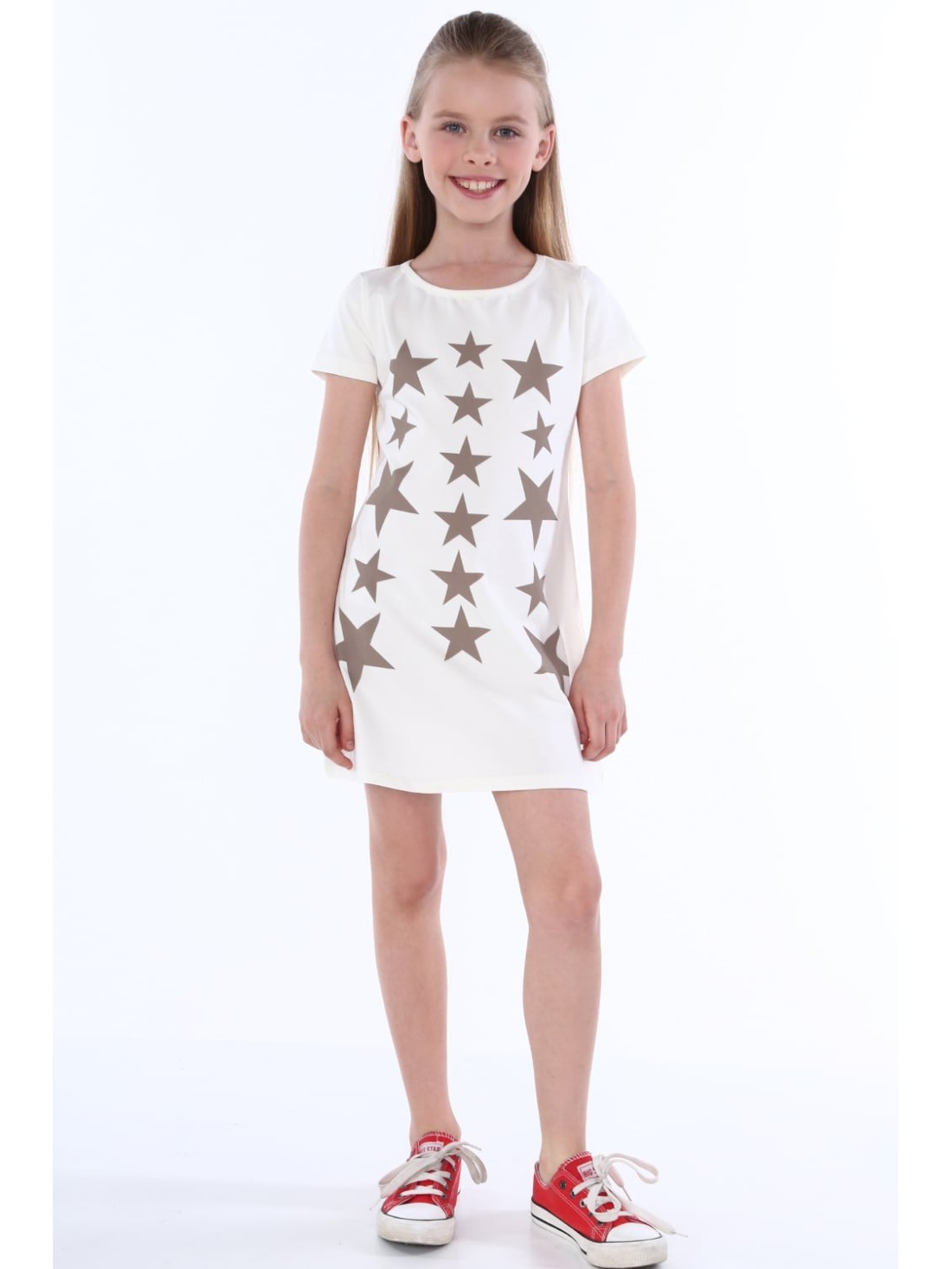 Girls\' dress with stars, cream, NDZ8244 - Online store - Boutique